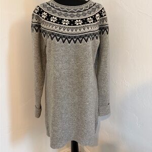 Gray Knit Sweater Dress with Nordic Pattern